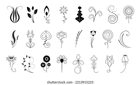 Big Abstract Set Doodle Elements Hand Drawn Collection Botanic Herbal Flora Leaf Branch Vine Flower Plant Elements F Vector Desgin Style