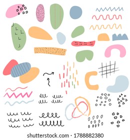 Big abstract set of hand drawn various shapes and doodle objects. Abstract contemporary modern trendy sock vector illustration isolated on white background. Design for card, print on clothes.