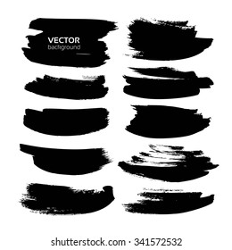 Big abstract thick black smears set isolated on white background
