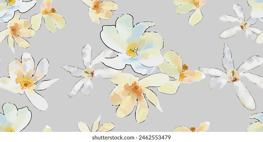 Big abstract watercolor magnolia flowers.