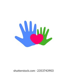 A big adult palm and a little baby palm with a heart.