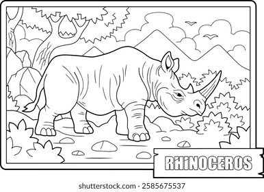 Big African rhinoceros, coloring page for kids