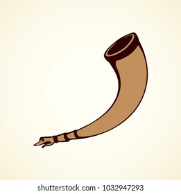 Big aged cow bone tusk beer bowl on white backdrop. Freehand line black ink hand drawn folk object design logo emblem sketch in archaic art doodle style pen on paper. Close up view with space for text