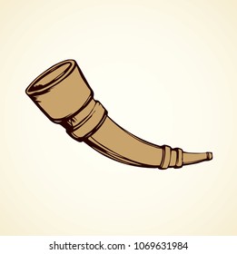 Big aged cow bone tusk beer bowl on white backdrop. Freehand line black ink hand drawn folk object design logo emblem sketch in archaic art doodle style pen on paper. 