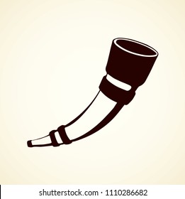 Big aged cow bone tusk beer bowl on white backdrop. Freehand line black ink hand drawn folk object design logo emblem sketch in archaic art doodle style pen on paper. Close up view with space for text