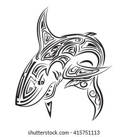 Big aggressive shark, hand drawing zentangle stile.
