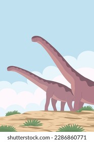 Big alamosaurus with a long neck. Herbivorous dinosaur sauropod of the Jurassic period. Prehistoric lizard. Vector cartoon illustration