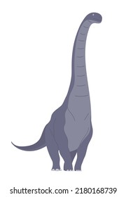 Big alamosaurus with a long neck and tail. Herbivorous dinosaur sauropod of the Jurassic period. Prehistoric lizard. Vector cartoon illustration isolated on a white background