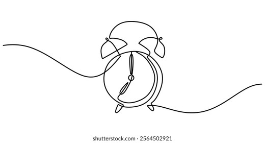 Big alarm clock in continuous line drawing. A symbol of urgency, time management, and the call to action. Vector illustration one line art minimalist.