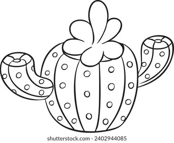 Big Angel Wing Cactus plant black and whote vector line art illustration