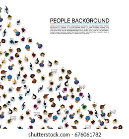 Big angle people crowd on white background. Vector illustration.