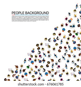 Big angle people crowd on white background. Vector illustration.