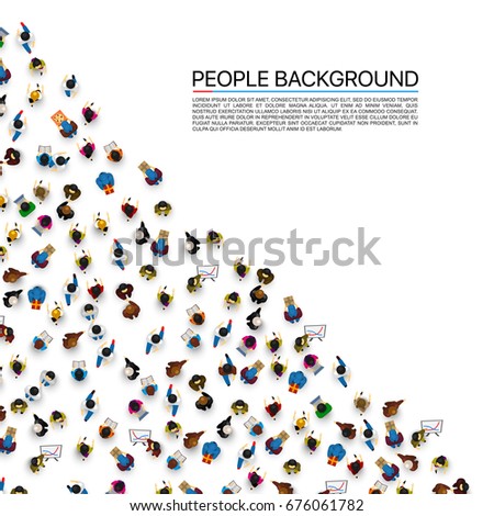 Big angle people crowd on white background. Vector illustration.