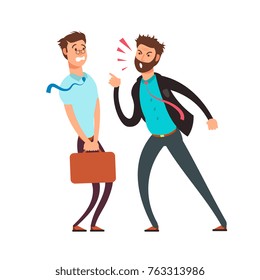 Big angry boss screaming out on employee. Cartoon business vector concept. Illustration of angry boss and employee worker