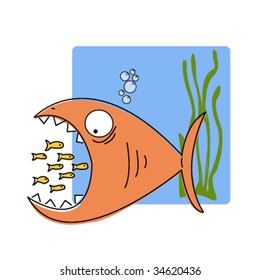 The big angry fish hunts small fishes.
