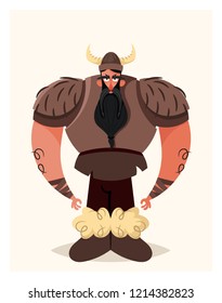 Big Angry Viking. Cartoon Style. Vector Illustration