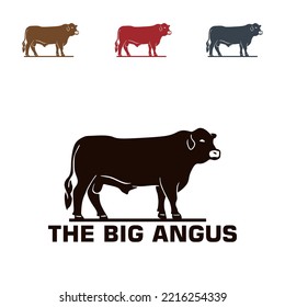BIG ANGUS BULL LLOGO, silhouette of healthy cattle standing vector illustrations svg