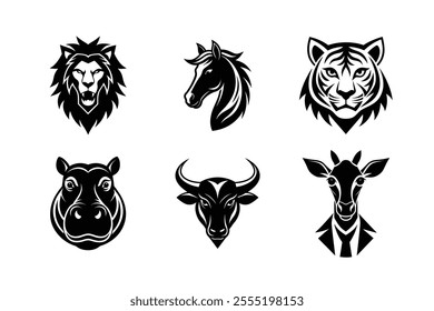 Big animals head logo silhouette design . Wild Animal Heads. Mascot Creative Design