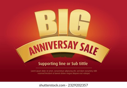 Big Anniversary Sale campaign promo unit for advertising. Anniversary sale promo creative in red background with golden Text.