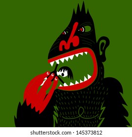 Big ape eating screaming woman