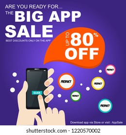 Big app sale for web app banner. Discount banner design