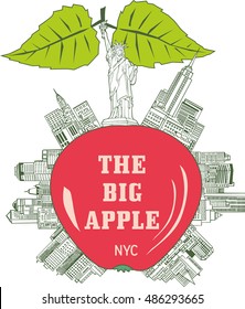 The Big Apple, New York City. The generic emblem of New York as apple with skyscrapers.