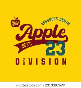 BIG APPLE NYC  typography, t-shirt graphics print.