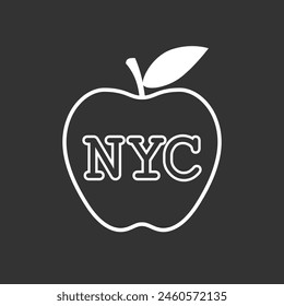 Big Apple symbol of New York. Apple with letters NYC isolated sign on black background. Vector illustration