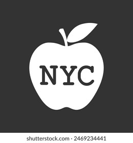 Big Apple symbol of New York. Apple with letters NYC isolated sign on black background. Vector illustration