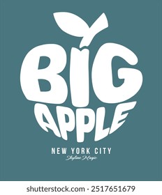 Big Apple Symbol von New York. Apfel mit Buchstaben NYC, isoliertes Zeichen auf weißem Hintergrund. Vektorgrafik.New York, großer Apfeltext. Metropolis of America, NY in Form von Apfel.Aufkleber für Web-Design