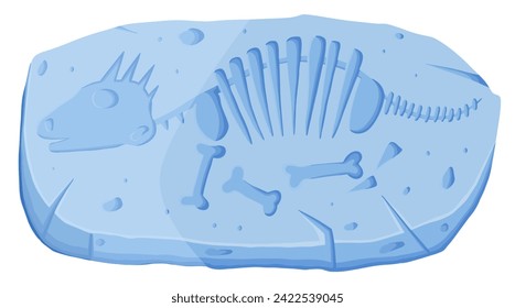 Big archeology stone with dinosaur skeleton trace. 
Vector cartoon illustration