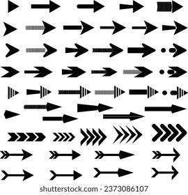 Big arrow black icon set. Arrow icon. Arrow vector collection. Cursor. Vector illustration. Facing Right Arrow.