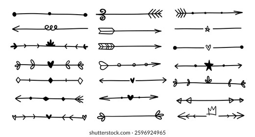 Big arrow doodle divider sketch scribble direction checkmark doodle comic set heart, arrow, highlight underline text vector cute minimalist simple illustration for wedding menu.