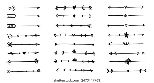 Big arrow doodle sketch scribble direction checkmark doodle comic set heart, arrow, highlight underline text vector cute minimalist simple illustration.