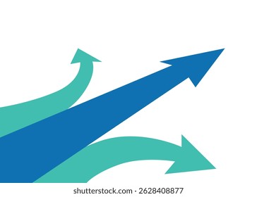 A big arrow goes straight forward, while two other arrows turn in different directions