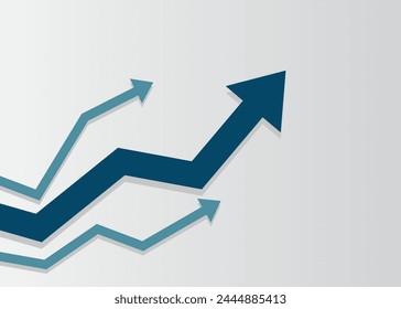 big arrow graphpointing up followed by two little arrows represent business grow, financial get better, trading profit, forex, stock