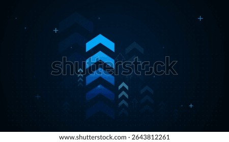 A big arrow moving up on dark blue background. the bright arrows upward growth trend Ideal for presentations, financial reports, or technology-driven branding, this image conveys strength