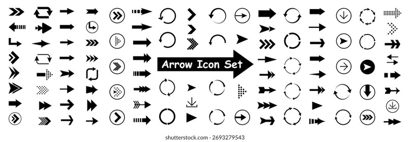 Big Arrows icon set. Black Arrow icon. Arrow vector collection. Arrow. Cursor. Modern simple arrows. Vector illustration. 
