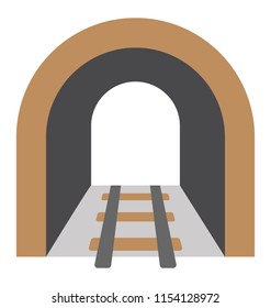
A big artificial hole with train chanel and light at end showcasing tunnel 
