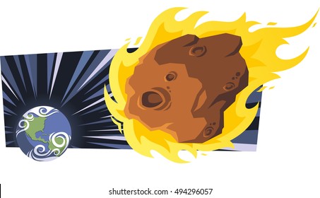  big asteroid about to impact earth vector cartoon illustration