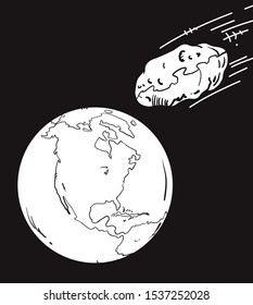 Big asteroid flying in space to the planet Earth 