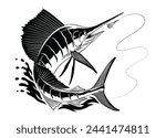 Big Atlantic Sailfish Catching Fishing Bait Illustration