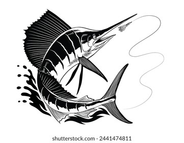 Big Atlantic Sailfish Catching Fishing Bait Illustration