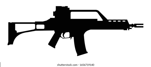 big automatic rifle silhouette, vector illustration 
