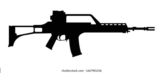 big automatic rifle silhouette, vector illustration 