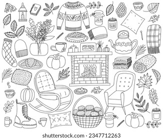 Big autumn doodle set. Hand drawn autumn symbols vector set
