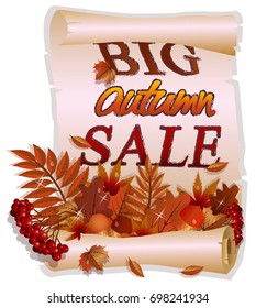 Big autumn sale background, vector illustration