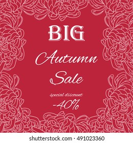 
Big autumn sale banner with laces in color True red. Vintage vector squared frame 