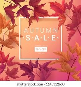 Big Autumn sale. Fall sale trendy design template. Can be used for flyers, banners or posters. Vector illustration with colorful autumn leaves Big Autumn sale. Fall sale trendy design template. Can be used for flyers, banners or posters. Vector illustration with colorful autumn leaves
