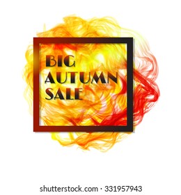 Big autumn sale, hot discounts, a bright fiery ball, frame, banner, poster, advertisement.